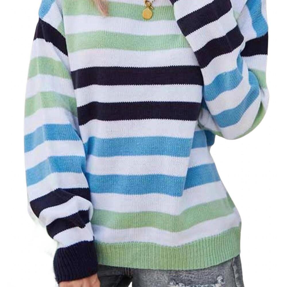 NEW ESLEY COLLECTION multicolor striped knit sweater in blue multi